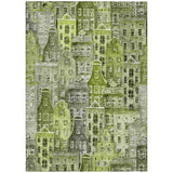 5' X 8' Green And Lime Green Village Houses Washable Indoor Outdoor Area Rug