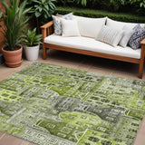 8' X 10' Green And Lime Green Village Houses Washable Indoor Outdoor Area Rug