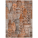 8' X 10' Orange Copper And Salmon Village Houses Washable Indoor Outdoor Area Rug