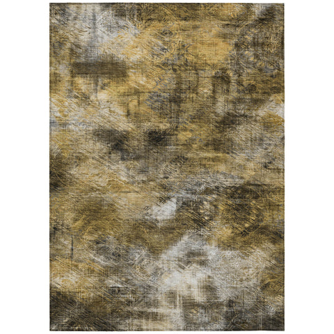 3' X 5' Brown Beige And Gold Abstract Washable Indoor Outdoor Area Rug