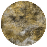 8' Brown Beige And Gold Round Abstract Washable Indoor Outdoor Area Rug
