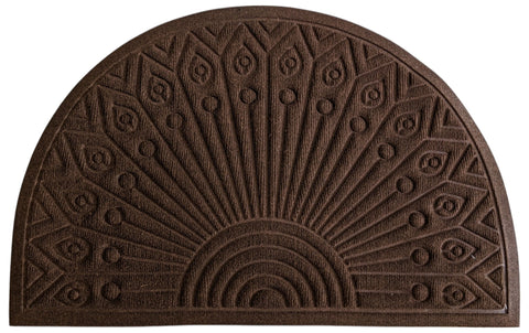24" X 36" Brown Synthetic Fiber Abstract Outdoor Semi Circle Door Mat