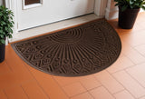 24" X 36" Brown Synthetic Fiber Abstract Outdoor Semi Circle Door Mat