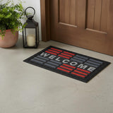18" X 30" Gray and Red Synthetic Fiber Abstract Outdoor Door Mat