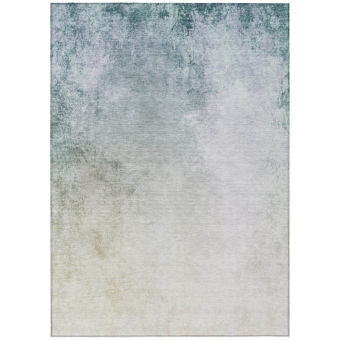 3' X 5' Beige Sky Blue And Teal Blue Ombre Washable Indoor Outdoor Area Rug
