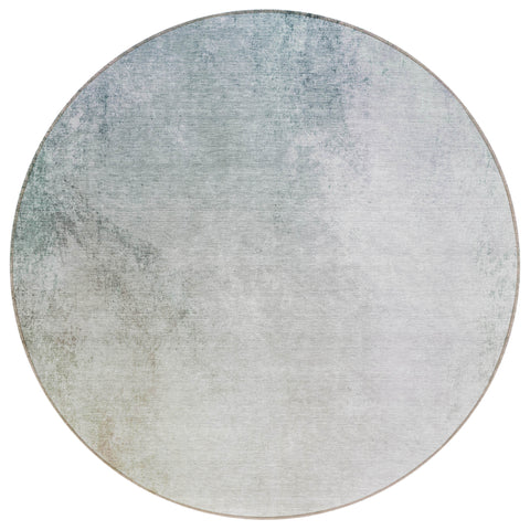 8' Beige Sky Blue And Teal Blue Round Ombre Washable Indoor Outdoor Area Rug