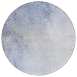8' Navy Blue And Denim Blue Round Ombre Washable Indoor Outdoor Area Rug
