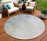 8' Navy Blue And Denim Blue Round Ombre Washable Indoor Outdoor Area Rug