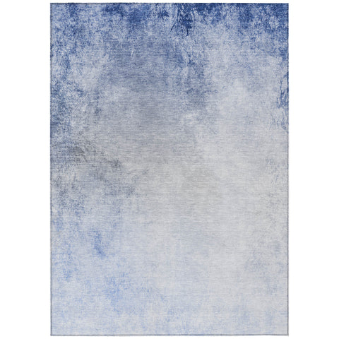 8' X 10' Navy Blue And Denim Blue Ombre Washable Indoor Outdoor Area Rug