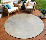 8' Taupe Beige And Ivory Round Ombre Washable Indoor Outdoor Area Rug