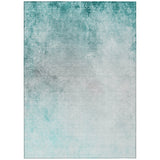 3' X 5' Teal Blue Aqua And Gray Ombre Washable Indoor Outdoor Area Rug