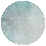 8' Teal Blue Aqua And Gray Round Ombre Washable Indoor Outdoor Area Rug