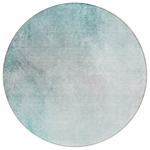8' Teal Blue Aqua And Gray Round Ombre Washable Indoor Outdoor Area Rug