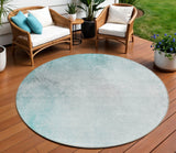 8' Teal Blue Aqua And Gray Round Ombre Washable Indoor Outdoor Area Rug