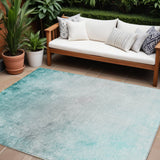 8' X 10' Teal Blue Aqua And Gray Ombre Washable Indoor Outdoor Area Rug