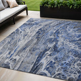 5' X 8' Denim Blue And Navy Blue Abstract Washable Indoor Outdoor Area Rug