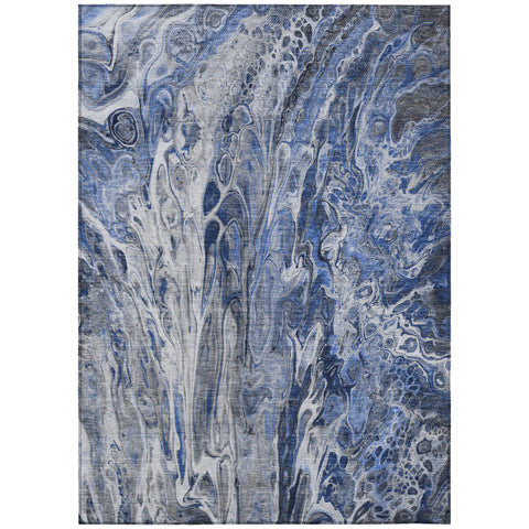 5' X 8' Denim Blue And Navy Blue Abstract Washable Indoor Outdoor Area Rug