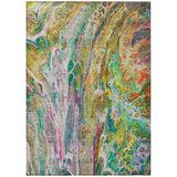 8' X 10' Green Gold And White Abstract Washable Indoor Outdoor Area Rug