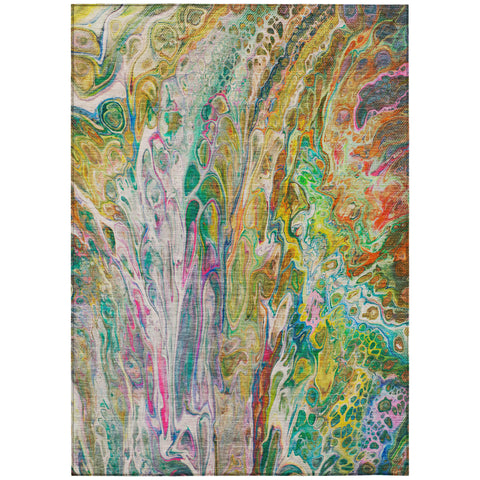 8' X 10' Green Gold And White Abstract Washable Indoor Outdoor Area Rug