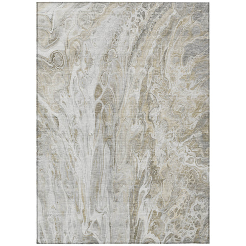 3' X 5' Taupe Beige And Ivory Abstract Washable Indoor Outdoor Area Rug