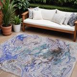 8' X 10' Beige Blue And Taupe Abstract Washable Indoor Outdoor Area Rug