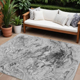 8' X 10' Gray Charcoal And Silver Abstract Washable Indoor Outdoor Area Rug