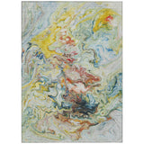 5' X 8' Ivory Blue And Yellow Abstract Washable Indoor Outdoor Area Rug