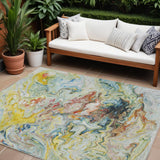 8' X 10' Ivory Blue And Yellow Abstract Washable Indoor Outdoor Area Rug