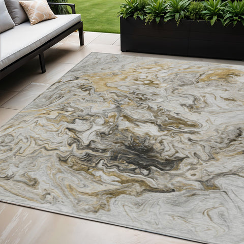 5' X 8' Taupe Beige And Ivory Abstract Washable Indoor Outdoor Area Rug