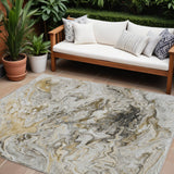 8' X 10' Taupe Beige And Ivory Abstract Washable Indoor Outdoor Area Rug