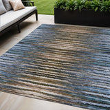5' X 8' Blue Brown And Sky Blue Striped Washable Indoor Outdoor Area Rug