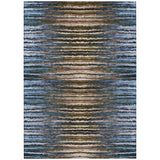 5' X 8' Blue Brown And Sky Blue Striped Washable Indoor Outdoor Area Rug