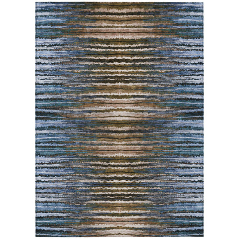 5' X 8' Blue Brown And Sky Blue Striped Washable Indoor Outdoor Area Rug