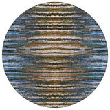 8' Blue Brown And Sky Blue Round Striped Washable Indoor Outdoor Area Rug