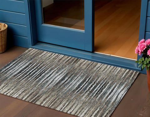 3' X 5' Brown Taupe And Chocolate Striped Washable Indoor Outdoor Area Rug