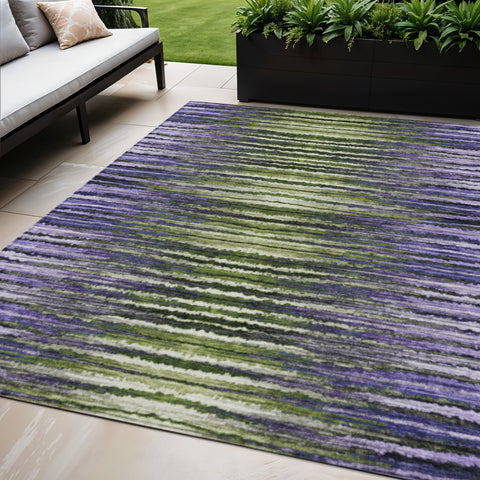 5' X 8' Purple Lilac And Lavender Striped Washable Indoor Outdoor Area Rug