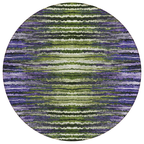 8' Purple Lilac And Lavender Round Striped Washable Indoor Outdoor Area Rug