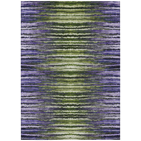 8' X 10' Purple Lilac And Lavender Striped Washable Indoor Outdoor Area Rug