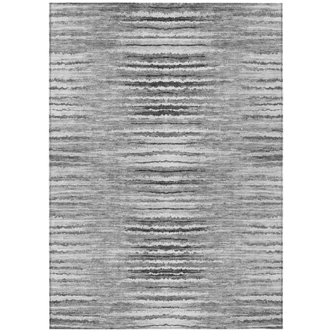 8' X 10' Silver Gray And Charcoal Striped Washable Indoor Outdoor Area Rug