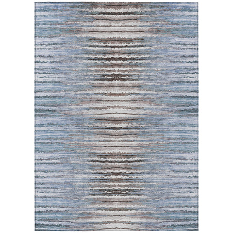 3' X 5' Sky Blue And Denim Blue Striped Washable Indoor Outdoor Area Rug
