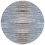 8' Sky Blue And Denim Blue Round Striped Washable Indoor Outdoor Area Rug