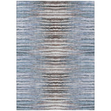 8' X 10' Sky Blue And Denim Blue Striped Washable Indoor Outdoor Area Rug