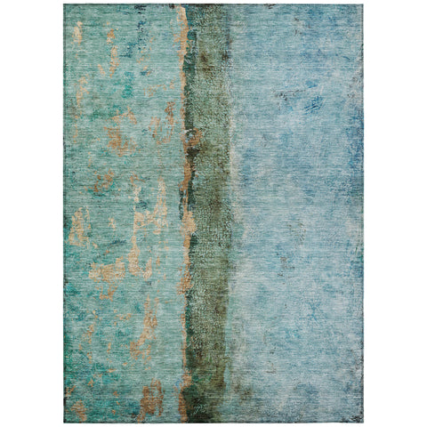 8' X 10' Blue And Gold Abstract Washable Indoor Outdoor Area Rug
