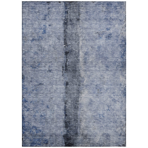 5' X 8' Denim Blue And Navy Blue Abstract Washable Indoor Outdoor Area Rug