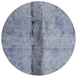 8' Denim Blue And Navy Blue Round Abstract Washable Indoor Outdoor Area Rug