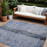 8' X 10' Denim Blue And Navy Blue Abstract Washable Indoor Outdoor Area Rug