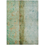 5' X 8' Olive Green And Blue Abstract Washable Indoor Outdoor Area Rug