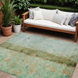 8' X 10' Olive Green And Blue Abstract Washable Indoor Outdoor Area Rug
