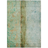 8' X 10' Olive Green And Blue Abstract Washable Indoor Outdoor Area Rug