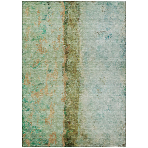8' X 10' Olive Green And Blue Abstract Washable Indoor Outdoor Area Rug